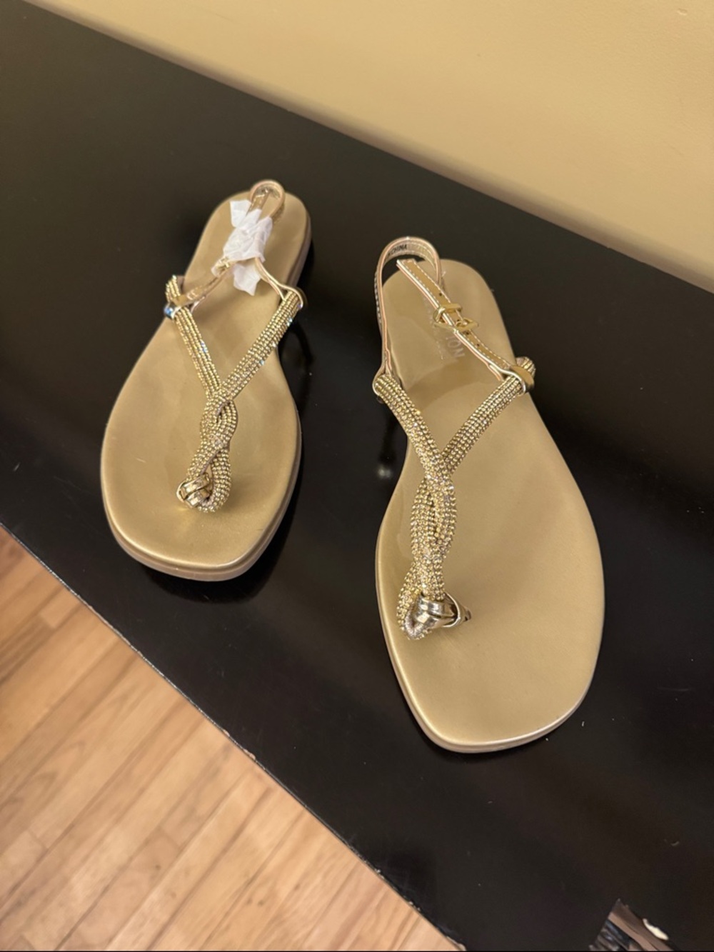 Reaction Kenneth Cole Gold Braided T‑Strap Sandals